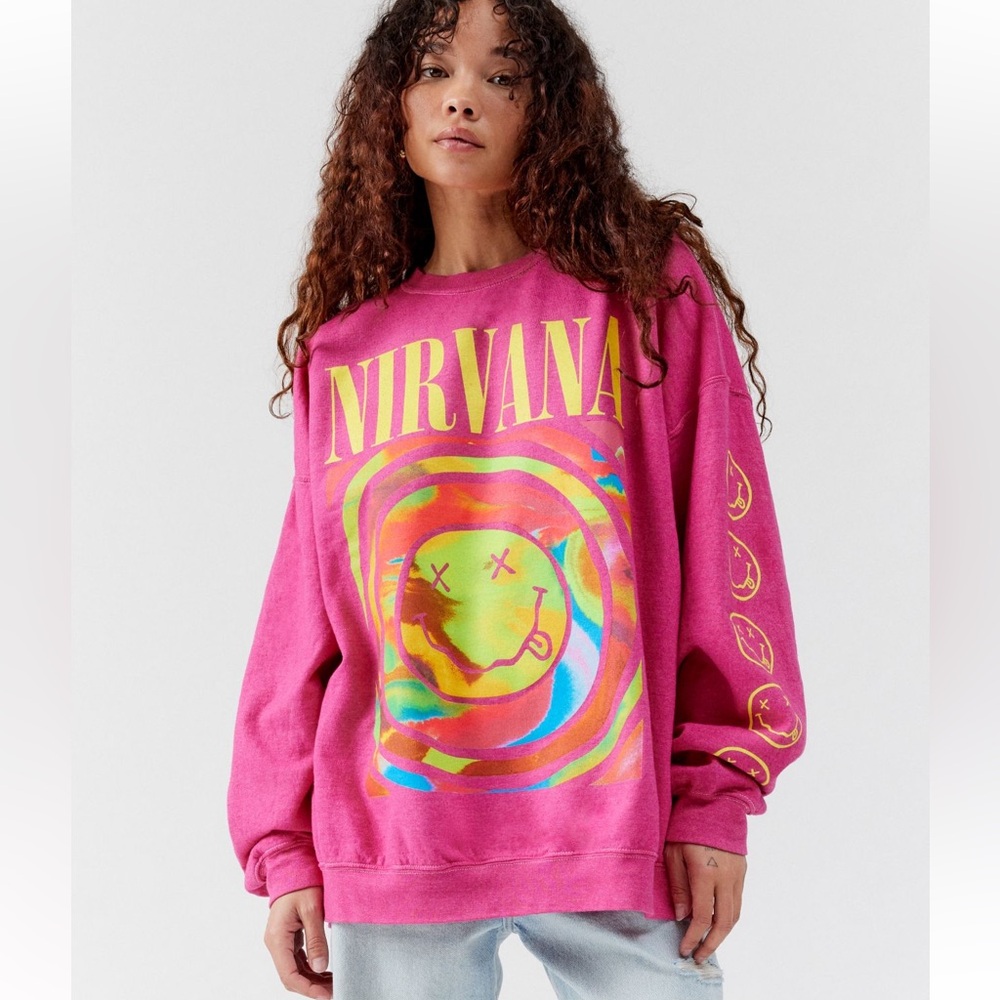 Urban Outfitters Nirvana Smile Overdyed Crew Neck Sweatshirt